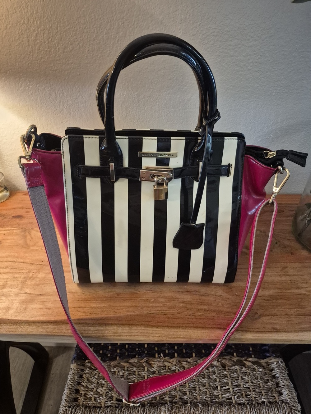 Mario Hernandez Striped Handbag with Crossbody Strap